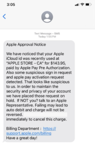 Apple Approval Notice text scam